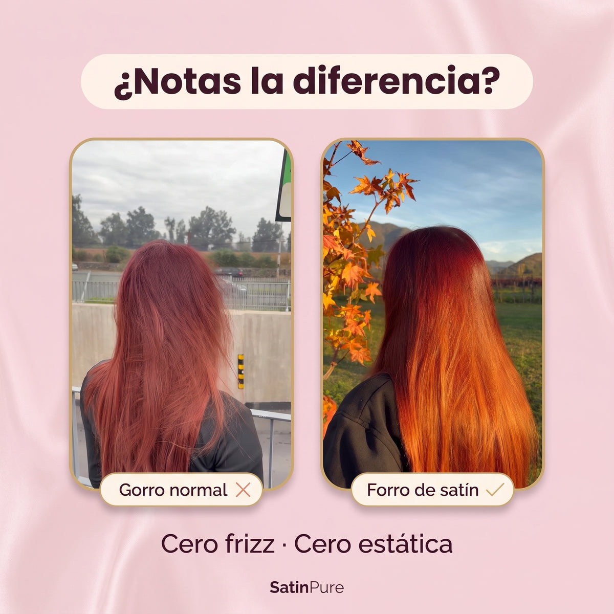 Antes y después: gorro normal vs forro de satín